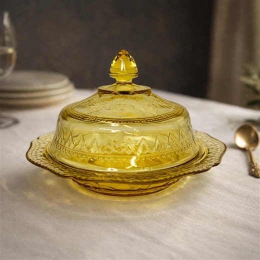 Vintage Yellow Depression Glass Butter Dish |federal Glass Co| Patrician Spoke Pattern - Etsy