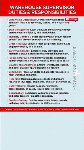 Warehouse Supervisor Duties | Warehouse Supervisor Job Roles and Responsibilities