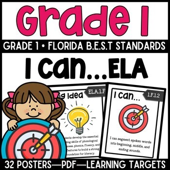 1st Grade Florida B.E.S.T. ELA I Can Statements Posters & Checklist