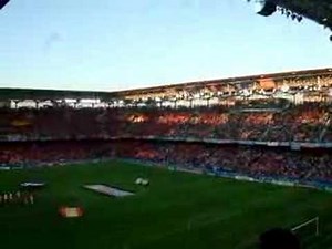 Football fans chanting Seven Nation Army