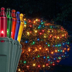 Multicolor with Amber Net Lights, Green Wire - Christmas Lights, Etc