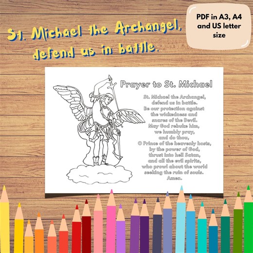St Michael Prayer Coloring Page, Catholic Activity (digital Download PDF A4/A3/US Letter ) - Etsy
