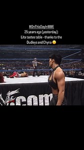 Don't take out Mamacita's man! Just a couple of months after her debut, Amy Dumas is powerbombed through a table by the Dudley Boyz - with the help of Chyna! #onthisdayinwwe | On This Day in WWE