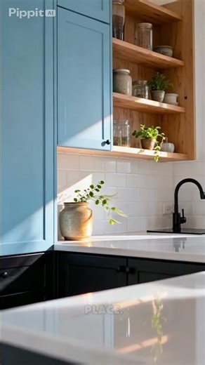 This Blue & White Kitchen Looks Calm but Expensive 😍 #shorts #bluekitchen #viraldesign #homedecor