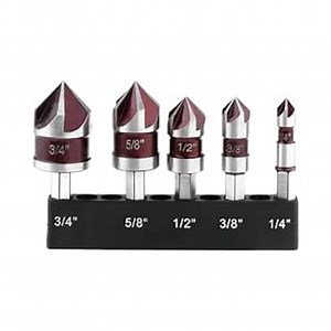5PC Countersink Drill Bit Set for Metal,Hex Shank Countersunk Bits 82 Degree 5 Flute,1/4'' 3/8'' 1/2'' 5/8'' 3/4'' Set with Bit Holder,Fit All Most Machinable Metals,Hardwood,Plastic Dark red
