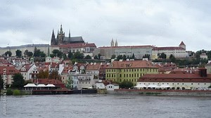 View of Prague castle, Vltava river and Mala strana district in Prague, capital of Czech republic
