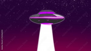 UFO flying saucer spaceship abduction animate in green screen and night starry background, alien abduction animation
