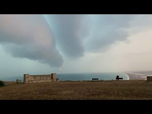 Thunderstorm approaching Dorset coastline (UK)