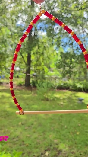 Red Glass Hummingbird Perch: Copper Wire & Wooden Beads - Etsy