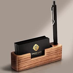 Business Card Holder for Desk - Wooden Desktop Card Stand for Office
