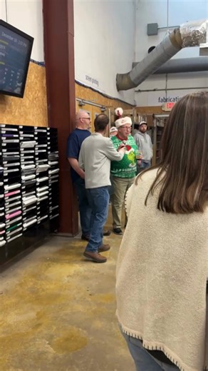 "There's a little magic that goes around here." ✨ We always cherish visits from our founders, Tom and Dianne Latimer. (Also, we love Tom's outfit!) We're taking Tom's words to heart as we gear up for 2026. Here's to more magic ahead! #HolidaySeason #NewYear #Leadership #Goals | Latitude Signage Design