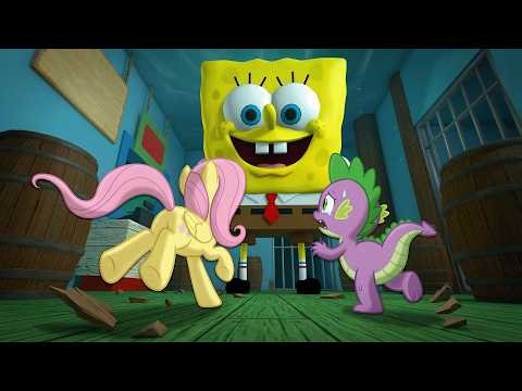 Fluttershy And Spike ESCAPE SPONGEBOB AND KRUSTY KRAB in Roblox!