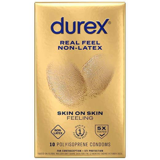 Durex Bare Real Feel Condoms, Non Latex Lubricated Condoms for Men, Regular Fit