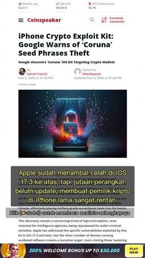 🧐👉 Kit Eksploit Coruna: iPhone Lama Jadi Target Pencurian Seed Wallet Kripto #QixNewsCrypto