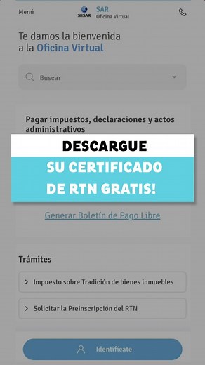📄✅ DESCARGUE SU CERTIFICADO DE RTN GRATIS desde la Oficina Virtual del SAR 👩🏻‍💻Siga este paso a paso para obtener la reposición de su RTN desde una computadora, este es un servicio gratuito cuando lo realiza en línea 🛜 #SAR #RTN #OficinaVirtual #Honduras #Servicios #Gratis | Servicio de Administración de Rentas de Honduras