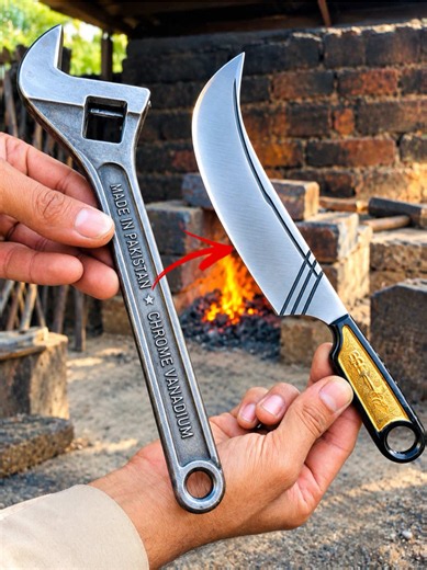 Making special edition diy knife from rusty wrench #knife #diyknife #handmade #blacksmith #diytools