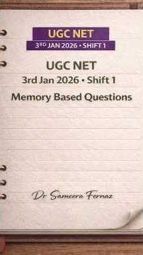 UGC NET 3rd Jan 2026 Shift 1 | Memory Based Questions | UGC NET Paper 1