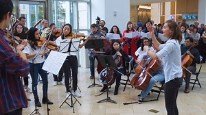4.8K views · 115 reactions | Scenes from yesterday's "Ode to Joy" flash mob at Prudential Center Boston Boston! The performance, part of BTHVN on Tour at New England Conservatory, featured musicians from Gewandhausorchester, Boston Symphony Orchestra, and NEC. Anna Rakitina, the BSO's newest assistant conductor, conducted the flash mob. Learn more about BTHVN on Tour, this week only in Burnes Hall, at necmusic.edu/BTHVN | New England Conservatory | Facebook