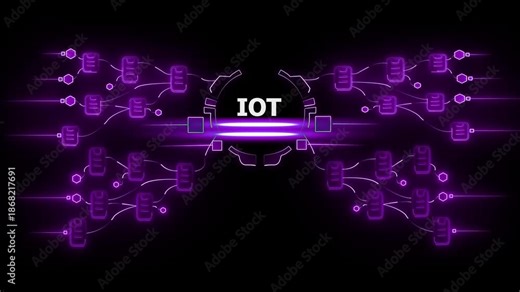 Io T Network Diagram with Glowing Purple Connections and Devices internet of network diagram connected devices