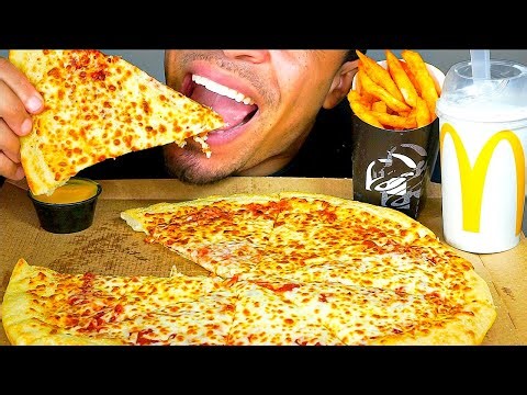 ASMR LITTLE CAESARS PIZZA TACO BELL NACHO CHEESE FRIES OREO MCFLURRY MUKBANG JERRY EATING NO TALKING