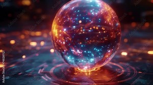 A holographic projection of a crystal ball illustrating the power of market research and financial predictions in foreseeing future trends and opportunities. With the right