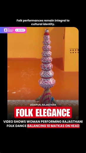 Video Shows Woman Performing Rajasthani Folk Dance Balancing 10 Matkas on Head
