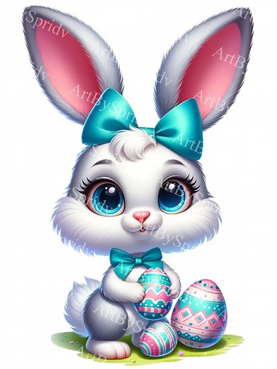 Easter Bunny Clipart, Cute Rabbit With Easter Eggs PNG, Digital Sublimation Design, Printable Spring Graphics, Commercial, Instant Download - Etsy