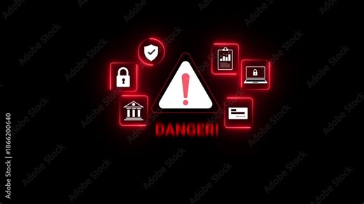 Mobile Banking Security Alert: Protect Your Finances Online! Danger, Warning, Risk, Fraud, Shield, Secure, Hack, Password, Phishing, Virus, Theft, Motion graphics of scam alert concept.