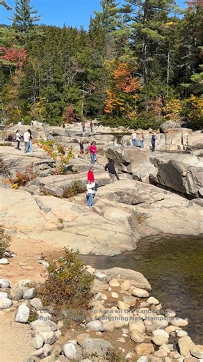 View of the Lower Falls Scenic area and the beautiful Foliage on the Kancamagus Highway in New Hampshires White Mountains #fblifestyle | Everything New Hampshire