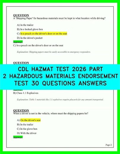 CDL HAZMAT TEST 2026 PART 2 HAZARDOUS MATERIALS ENDORSEMENT TEST 30 QUESTIONS ANSWERS VIDEO 2026