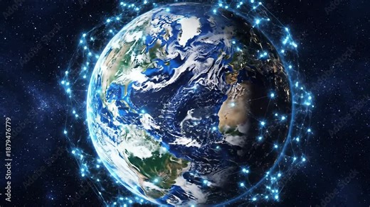 Stunning visualization of global network connections encompassing planet Earth symbolizing advanced digital communication big data flow and the interconnectedness of modern technology across continen.