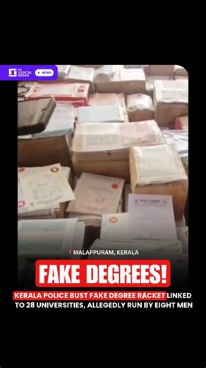 The Logical Indian on Instagram: "Kerala Police have busted a major fake degree rⱥcket in Malappuram, allegedly run by eight men—Danish, Jaseem, Irshad, Rahul, Nisar, Jayanul Abideen, Aravind, and Venkatesh. The sʉspects reportedly produced forged degree certificates and mark lists from over 28 universities across India. A raid on a local press recovered more than 100 counterfeit documents along with fake seals and printing materials. Ten people have been arrɇsted so far, and police said the inv
