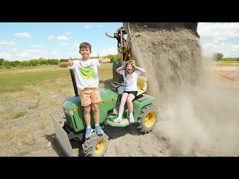Playing with Real Tractors to Dig Dirt and Crush Things | Tractors for kids
