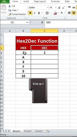 HEX2DEC Function in Excel | Convert Hexadecimal to Decimal #ytshorts