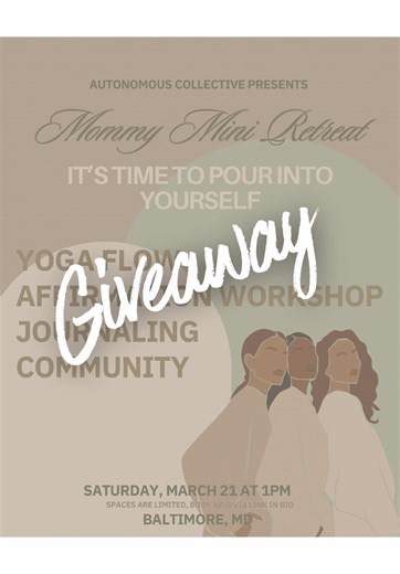 It is March.. Aka the best month of the year, bka Women's History Month, aka my birthday month! In honor of the best month ever, I think it's appropriate to do a giveaway for the Mommy Mini Retreat. Giveaway Rules: - Like this post - Tag a mother that deserves a mini retreat in the comments. If you're the mother that needs a little retreat, tag yourself! Note: you can tag more than one mother. Giveaway closes this Saturday at 8:00pm! #baltimore #events #community #baltimoreyoga