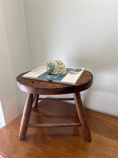 Vintage Wooden Farmhouse Stool | Primitive Oval Footstool, Aged Patina Bench - Etsy