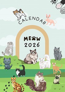 Printable 2026 Calendar (cats) - Etsy