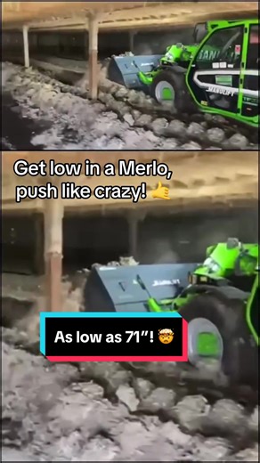 Clear your low height barns in the comfort of a pressurized cab with heat and AC! Low clearance options available at 80, 78, and 71 inch cab heights with 75-115HP. Get out of that option station tractor or skid steer and into the ultimate farm companion. DM me to setup a demo! 🤙📲@MANULIFT #fyp #foryapage #merlo #greenmachine #poultryfarming #chickenfarmer #turkeyfarm #chickenfarm #chickenfarming #undergroundconstruction #lowheight #underground #parkinggarage #parkade #turbofarmer #merloturbofa