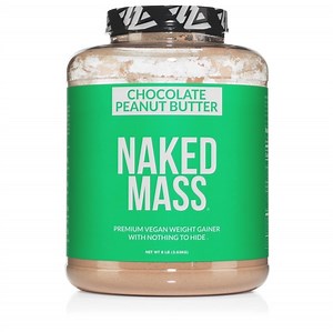 NAKED Chocolate Peanut Butter Vegan Mass - 1,290 Calories, Nothing Artificial, All Natural Chocolate PB Weight Gainer Protein Powder - 8LB Bulk, GMO Free, Gluten Free & Soy Free - 11 Servings