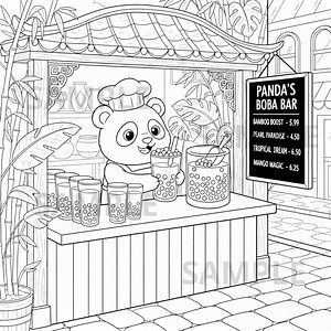 Panda Coloring Page Printable PNG PDF, Cute Panda Boba Shop Keeper Coloring Sheet, Animal Cafe Coloring Page for Kids and Adults - Etsy Canada