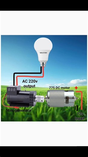 775 DC motor with mini 220v AC generator connection.#generator #diy #shorts