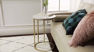 Walker Edison Ophelia Contemporary Metal and Glass Round C Accent Table, 16 Inch, Glass and Silver