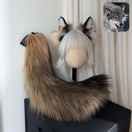 Brown Wolf Ears and Tail Set, Cosplay Wolf, Wolf Ears Headabnd, Fluffy Wolf Tail, Faux Fur, Fursuit, Halloween - Etsy