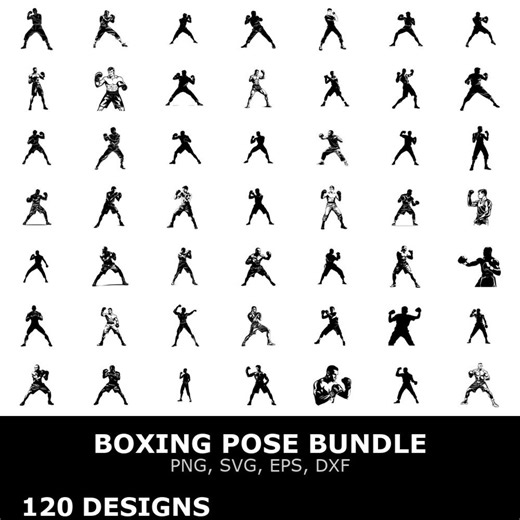 Boxing Pose Digital Clipart Bundle Svg Png Eps Dxf for Cricut Cutting Files Graphic Art DIY Projects - Etsy