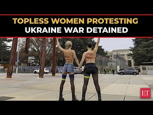 Topless women protesting Ukraine war detained for vandalising sculpture near UN building