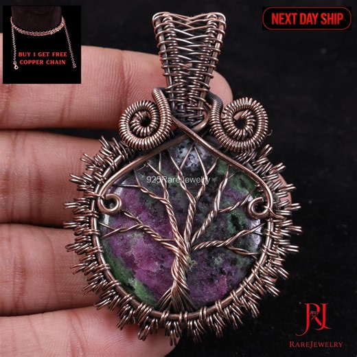 Ruby Zoisite Copper Wire Wrap Pendant Handmade Natural Gemstone Jewelry - Etsy