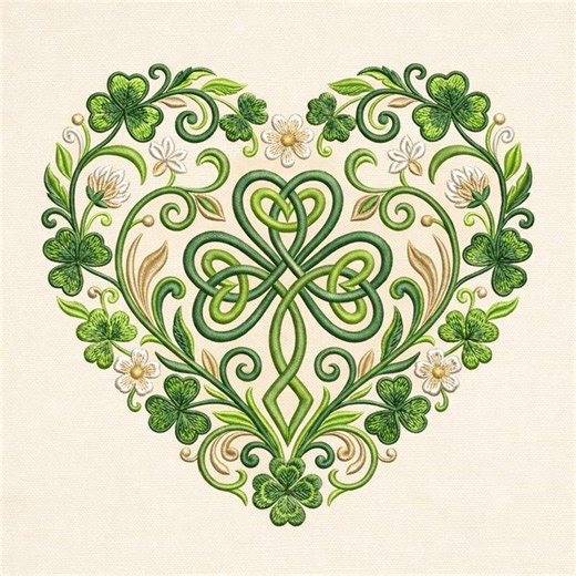 Celtic Shamrock Heart Embroidery File, St Patrick Knot Clover Machine Design - Etsy