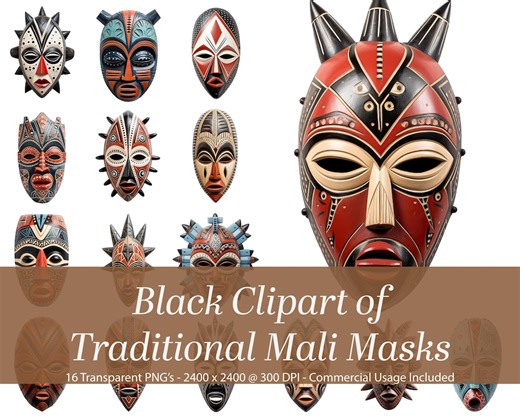 Mali African Mask Watercolor Clipart: Cultural PNG Illustrations - Etsy