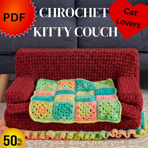 Crochet Kitty Couch Pattern , Cat Sofa Pet Bed, Amigurumi Cat Furniture, DIY Crochet Cat Couch for Cat Lovers - Etsy