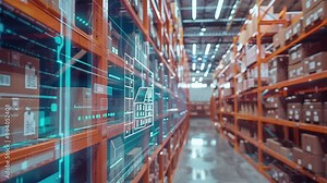 Smart warehouse management system using augmented reality technology to identify package picking and delivery . Future concept of supply chain and logistic business